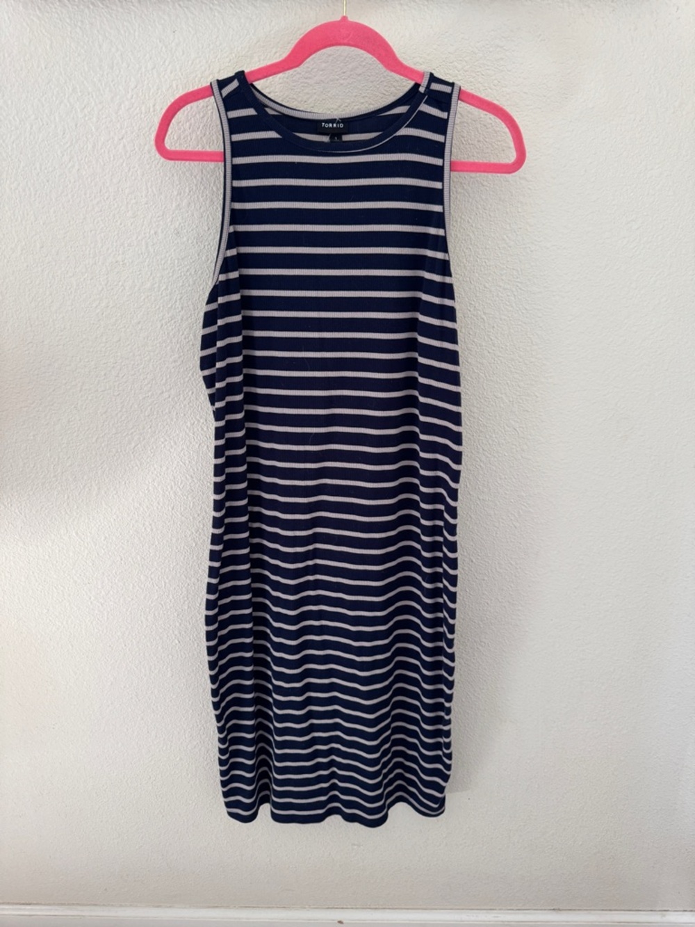 torrid Navy and White Ribbed Striped Tee
